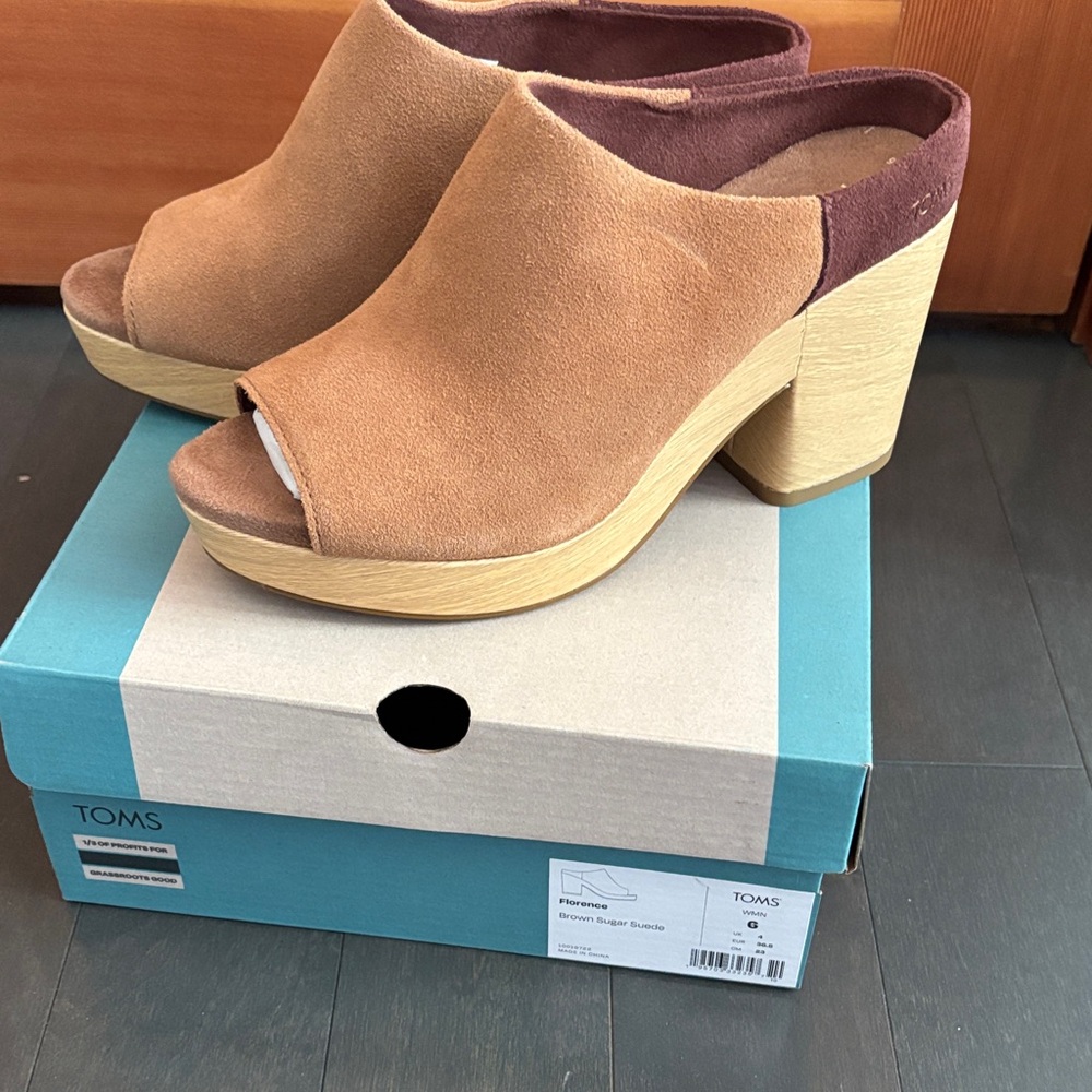 TOMS Brown Suede Open-Toe Mules